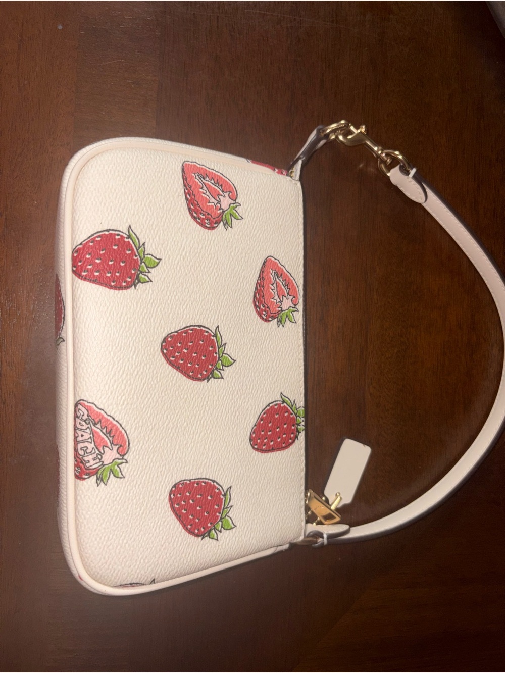 Coach White Strawberry Print Wristlet with Gold Hardware - Picture 2 of 6
